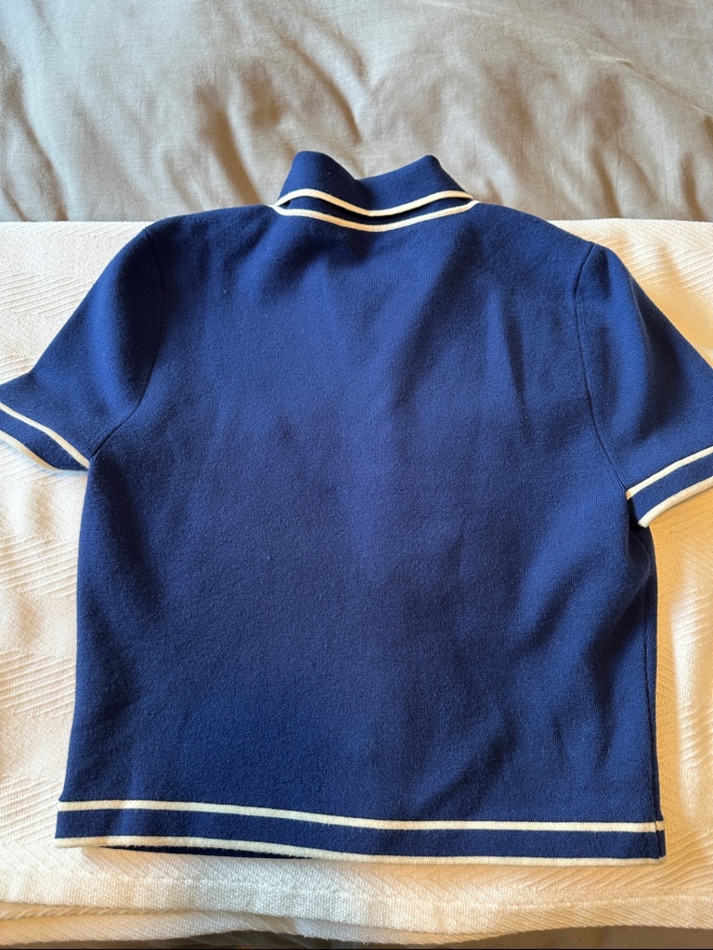 Alice + Olivia Marlena Button-Front Polo - Navy/White. Size Large. - Picture 3 of 5